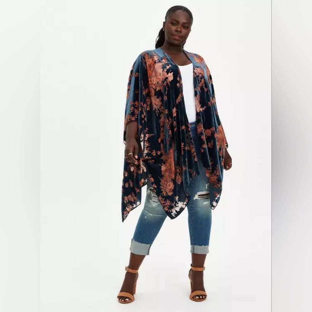 Torrid Blue Multi Floral Burnout Ruana